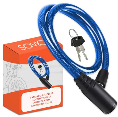 Lucchetto bici cavo in acciaio resistente 60 cm chiusura avanzata con chiave sicuro robusto pratico facile da riporre antifurto bici blu