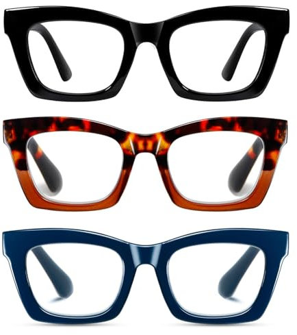 Hubeye 3 Pack Lesebrille für Damen und Herren Qualität Federscharnier Anti-Blaulichtbrille Quadratische Rahmen Modische Damenbrille 1.75