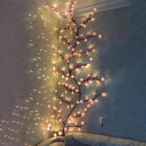 Generico Luce per Albero Di Ciliegio in, Luci a LED Da 1,8 M per Parete, Albero Di Ciliegio in Con Telecomando, Albero Di Ciliegio in Fai Da Te a LED Con 8 Modalità Di Illuminazione