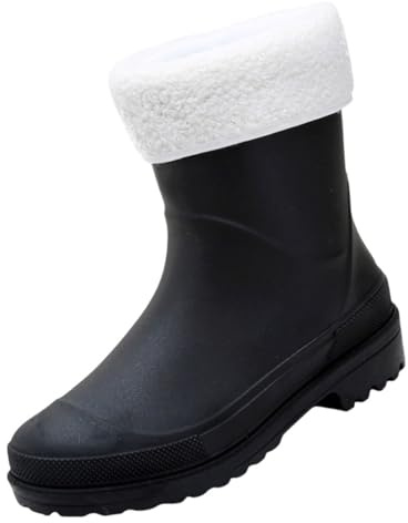Stivali Pioggia Imbottiti Donna Colorati Impermeabile, Stivaletti Pioggia Donna Imbottiti Con Pelo Giardinaggio Scarpe Media Altezza Tinta Unita Stivali Impermeabili Donna Comodi Rain Boots da Lavoro