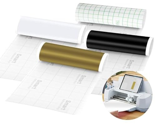4 Rollen Smart Vinyl Permanent für Cricut Explore 3/Maker 3, Schwarz Weiß Gold Transferfolie Smart Adhesive Vinyl Permanent 33x100cm Plotterfolie Selbstklebend zum DIY Fenster Tassen Autos Banner
