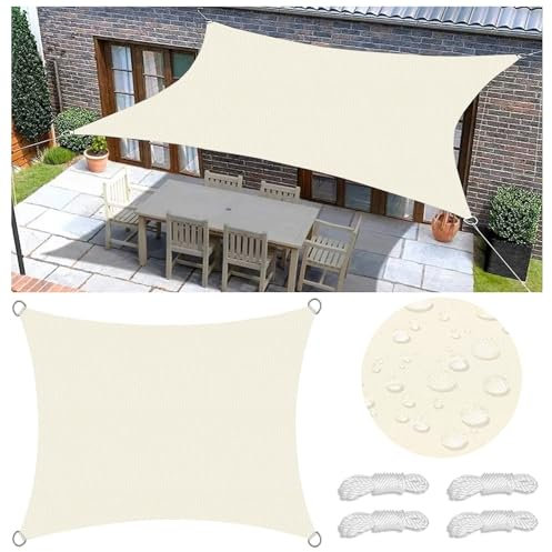 Sonnensegel Wasserdicht Rechteckig Viele Farbe Größe Balkon Sonnenschutz 98% UV Schutz Segeltuch Sonnensegel Markise Reißfest Wetterfest mit D-Ring und Kordel für Balkon Terrasse Garten 2.4x5M