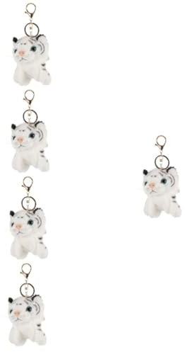 CAXUSD 5 Pièces Porte-clés En Peluche Porte-clés Licorne Pendentif Tigre De Jouets En Peluche Farci Portefeuille Porte-clés Accessoires Porte-clés Mousqueton Alliage De Zinc Blanche
