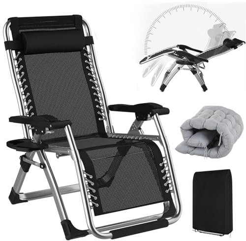 BYYBOU Sonnenliege Liegestuhl Klappbar Gartenliege Wetterfest mit Auflage, Strandliege Klappbar Leicht Bäderliege Saunaliegen Kippliege, Relaxsessel Garten mit Fußteil Balkon Liegestuhl - Silber