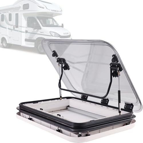 Double-Layer Universal RV Roof Skylight, Gas Strut Vent Window, with Sunshade and LED Lighting, for Motorhome,500×500mm