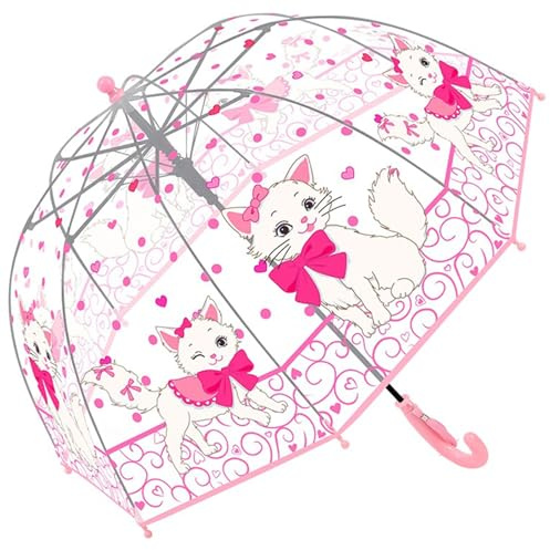 Chesoon Parapluie pour enfant Motif chat rose mignon Surface transparente en forme de bulle Toile bombée résistante au vent Filles âgées de 3 à 8 ans