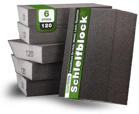 ToolSpace Schleifschwämme Schleifblock 6X 120 Körnung 100x68x25 mm | Schleifpads Waschbar Wiederverwendbar Schleifklotz Schmirgelpapier Polieren Materialien Metall Stahl Holz Lack Nass Trocken