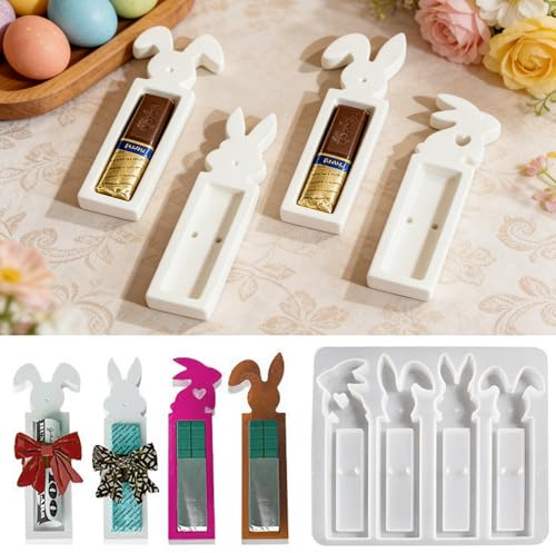 4 Stück Ostern Kaninchen Silikonform,Silikonformen Gießformen Ostern,Silikonform Hase,3D Gießform Hasenform,Silikonformen Ostern,Kaninchen Gießform für Bastelarbeiten, Gips, Kerzen