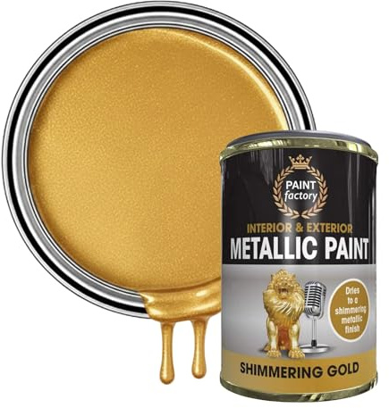 AOC24 Shimmering Gold Metallic Paint 300ml, Non-Cracking & Long-Lasting Oil Based for Metal, Wood, Concrete, Interior & Exterior DIY Use, Quick Dry Warm Gold Tone Excellent Coverage & Adhesion (2)