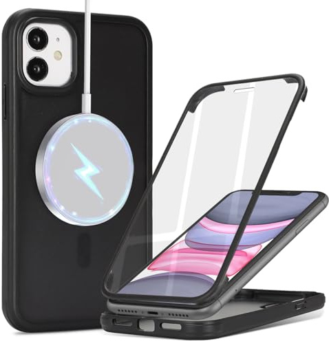 Zouzt Magnetic for iPhone 11 Case 6.1 with Screen Protector, Black | 360 Full Body, Translucent Matte, for MagSafe, Military Grade Drop Proof, Shockproof Protective, Anti-Fingerprint Phone Case