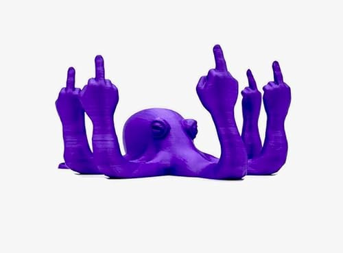 Generisch Fucktopus Figur – Lustige Tentakel-Deko mit Mittelfinger | Statementfigur für Büro, Bad, Regal | Witz-Figur | Geschenkidee Frauen, Männer, Freunde, Kollegen & Nerds | Made in Germany | Lila