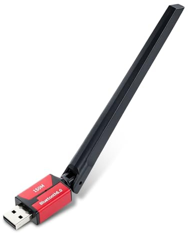 Bluetooth 6.0 Adapter mit Hochleistungs-Einzelantenne, USB Dongle mit 150m Reichweite, RTL8761B-CG Chip, Plug & Play für Windows 11/10/8.1, Bluetooth Stick für Maus, Tastatur, Kopfhörer, Controller