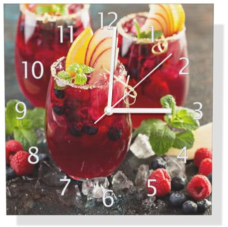 Wallario Design Wanduhr Sommerlicher Wildbeerencocktail aus Aluverbund, Alu-Uhr Größe 30 x 30 cm, weiße Zeiger mit Metalloptik