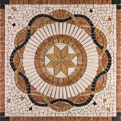 Rosone Rosoni Mosaico in marmo, per interno ed esterni, Aurora rosso, cm.66x66