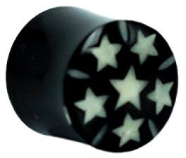 Chic-Net Tribal Buffalo Horn Plug schwarz Hornplug Bone Inlay Sterne Büffelhorn Organic Expander Tunnel 10 mm