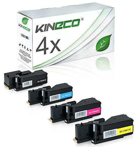 Kineco 4 Toner kompatibel mit Dell C1660 W - 59311130 59311129 59311128 593211131 - Schwarz 1.250 Seiten, Color je 1.000 Seiten