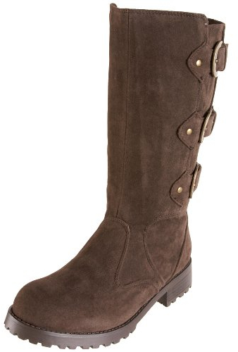 1.4.3. Girl Damen Neopolitan Flache Biker Stiefel mit Schnalle, braun, 42 EU