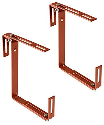 Xclou Support pour jardinière couleur terre cuite - Support de bac à fleurs robuste et réglable en largeur- Accroche jardinière en métal pour le balcon