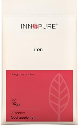 INNOPURE Iron Tablets - 90 Tablets - High Strength for Women & Men - Each Tablet Providing 14mg of Pure Iron for Energy & Immunity Support - Vegan Approved - UK Made