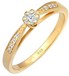 Elli DIAMONDS Ring Damen Blume Motiv Edel mit Diamant (0.16 ct.) Blume aus 585 Gelbgold