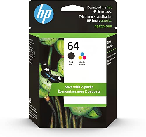 HP 64 Black & Tri-Color Ink Cartridges Printers (Combo Pack) | Works with Printer Series: Inspire 7950e; Envy Photo 6200, 7100, 7800; Tango | Eligible for Instant Ink | X4D92AN