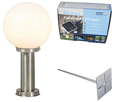 Qazqa - Retro Außenlampe Stahl I Silber I nickel matt Edelstahl I nickel matt 50 cm - Sfera mit Erdungsstift und Kabelmuffe I Außenbeleuchtung - Edelstahl Rund - LED geeignet E27