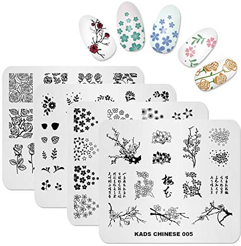 KADS Placa de sello para decoración de uñas, serie de flores, placa de estampación de uñas, herramienta de decoración de bricolaje
