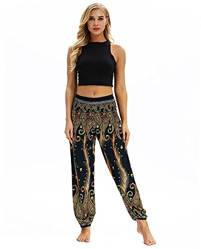 Lazzboy Harem Pants Boho Frauen beiläufige lose Hippie-Yoga-Hosen Baggy Aladdin (Gelb)