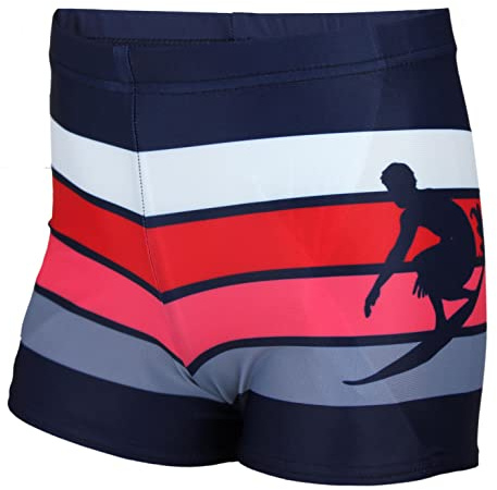Aquarti Badehose mit Motiv – Schwimmhose Jungen Enganliegend, Badehosen für Jungen Schnell Trocknend, Farbe: Dunkelblau/Rot, Größe: 146
