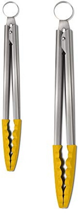 Zeal JSET2M Non-Stick Silicone Large & Small Cook’s Tongs Set-Mustard