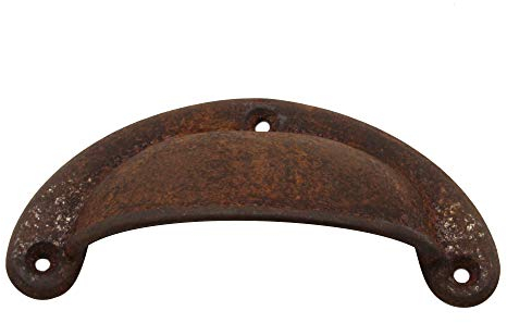 Retro Möbelgriff, Schale alt aus Eisen, schwarz, Rost mit Schrauben | für antike Schublade, Schrank, Möbel | 93x44 mm | IRR7606