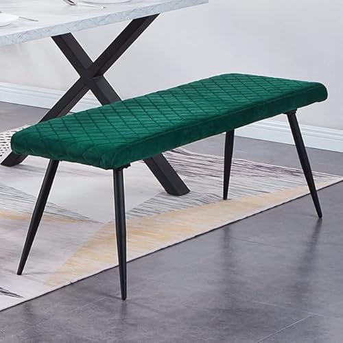 AINPECCA Velvet Padded Dining Bench, Vintage Cushioned Long Bench Lounge for Kitchen & Hallway, Dinner Stool with Metal Legs (Green, 130cm Length)