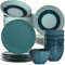 Leonardo 026059 Matera Service de table en faïence 24 pièces assiettes, bols, passe au lave-vaisselle Bleu 980 ml Ø 20,7, 22,5 et 27 cm