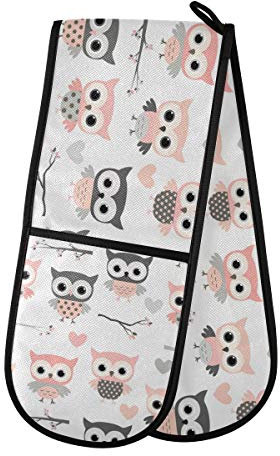 ZZXXB Lovely Owl Double Oven Mitt Heat Resistant Non-Slip Kitchen Gloves Extra Long 7 x 35 for Cooking Baking Barbecue Grilling