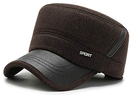 CHERISH Herren Winter Warme Schirmmütze Militärmütze Mütze mit Falten Ohrenklappe Winddicht Army Cap Wolle Flachmütze, braun, One size