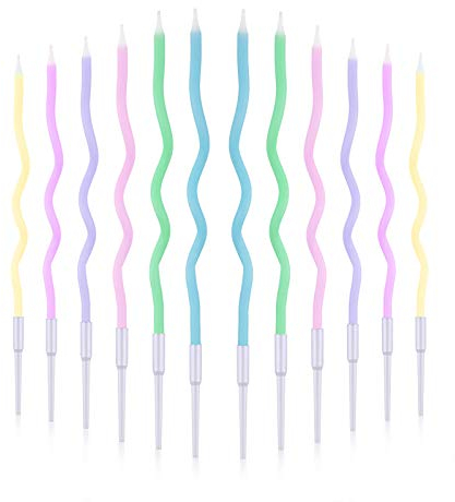 LUTER 24 Stück Metallic Geburtstagskerzen Spiral Geburtstagstorte Kerzen Lange Cupcake Kerzen für Geburtstag Hochzeitsfeier Dekoration (Mehrfarbig)