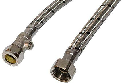 Aumix x2 (Pair) 15mm x ½” inch BSP 9mm Bore 500mm Flexible Braided Pipe Bathroom Tap Connector Hose with Isolator Valve WRAS Approved