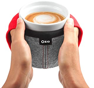Ozio Tazza Scaldamani, Tazza Colazione in Ceramica Gres con Fodera in Lana, Tazza Cappuccino Scalda Mani, Tazza Latte, Thè, Tisana, Tazza Grande Colazione, Regalo Originale, 400ml, Tama, Rosso