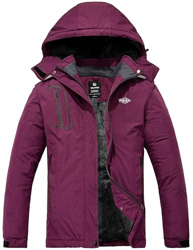 Wantdo Femme Veste de Ski Outdoor Manteau d'hiver Chaud avec Capuche Amovible Veste Imperméable Coupe-Vent Veste Randonnée pour Voyage Violet 2 S
