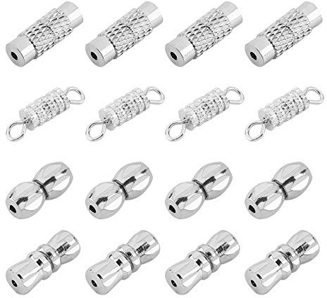 PandaHall 100 Sets 4 Styles Necklace Clasps Barrel Screw Clasps, Twist Connectors Screw Together Ends Bracelet Clasps Brass End Closure for Jewellery Making, Platinum 11~14mm
