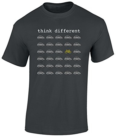 Baddery Fahrrad T-Shirt Herren : Think Different - E-Bike Rennrad Zubehör (Dark Grey 3XL)