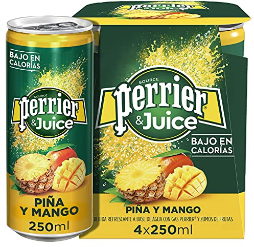 Perrier Eau minérale naturelle avec gaz et jus – Perrier & Juice Ananas manche 4 x 25 cl (4 x 250 ml)