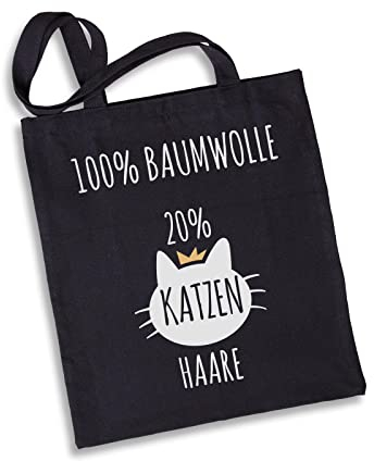 Tassenbrennerei Katzen Baumwolltasche mit Spruch 100% Baumwolle 20% Katzenhaare - Einkaufstasche lustig Geschenk für Katzenliebhaber (Schwarz)