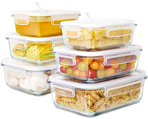 LG Luxury & Grace Pack 6 Fiambrera de Cristal. Mix (1,5 + 1 + 0,6 L). Recipiente con Cierre Hermético y Válvula de Vapor. Envases Contenedores Aptos para Microondas, Horno y Lavavajillas. Sin BPA.