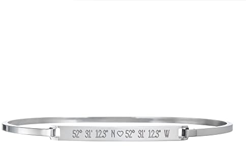 Mondgold Armreif aus Edelstahl mit GPS-Koordinaten Gravur und Hakenverschluss, Inkl. Geschenkbox, Damen Schmuck