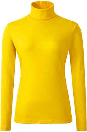 Mustwearit Ladies Polo Roll Neck Tops Long Sleeve Turtle Neck Plain Jumpers for Women Top T Shirts UK Plus Size 8 to 26. Mustard