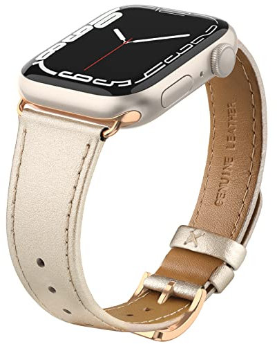 Tuocal Genuine Leather Strap Compatible with Apple Watch 38mm 40mm 41mm 42mm(Series 10) for Men Women, Slim Thin Soft Leather Straps Compatible with Apple Watch Series 10 9 8 7 6 5 4 3 2 1 SE