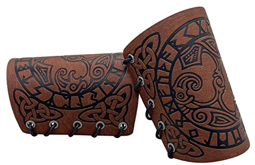 2 Stück Wikinger-Armschienen, Geprägte Armschützer, Handgefertigte Leder-Armschützer, Mittelalterliches Gauntlet-Armband, Herren Leder Breite Manschette Wristband Arm Rüstung Vintage Armschienen