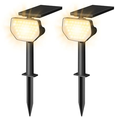 Lepro Solarlampen für Außen Garten, IP65 Solar Gartenleuchten mit Drehbaren Solar Panel, 2-in-1 Solarleuchten mit 2 Beleuchtungsmodi, 43LED Solar Strahler Wegeleuchten Aussen, 2 Stück, Warmweiß