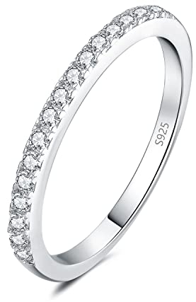 JewelryPalace Modeschmuck Klassisch 1.5mm Zirkonia Band Ring Damen, Hochzeitsringe Damenring Silber 925 Trauringe Eheringe für Frauen, Vorsteckring Stapelring Eternity Ring Bandring Schmal 54